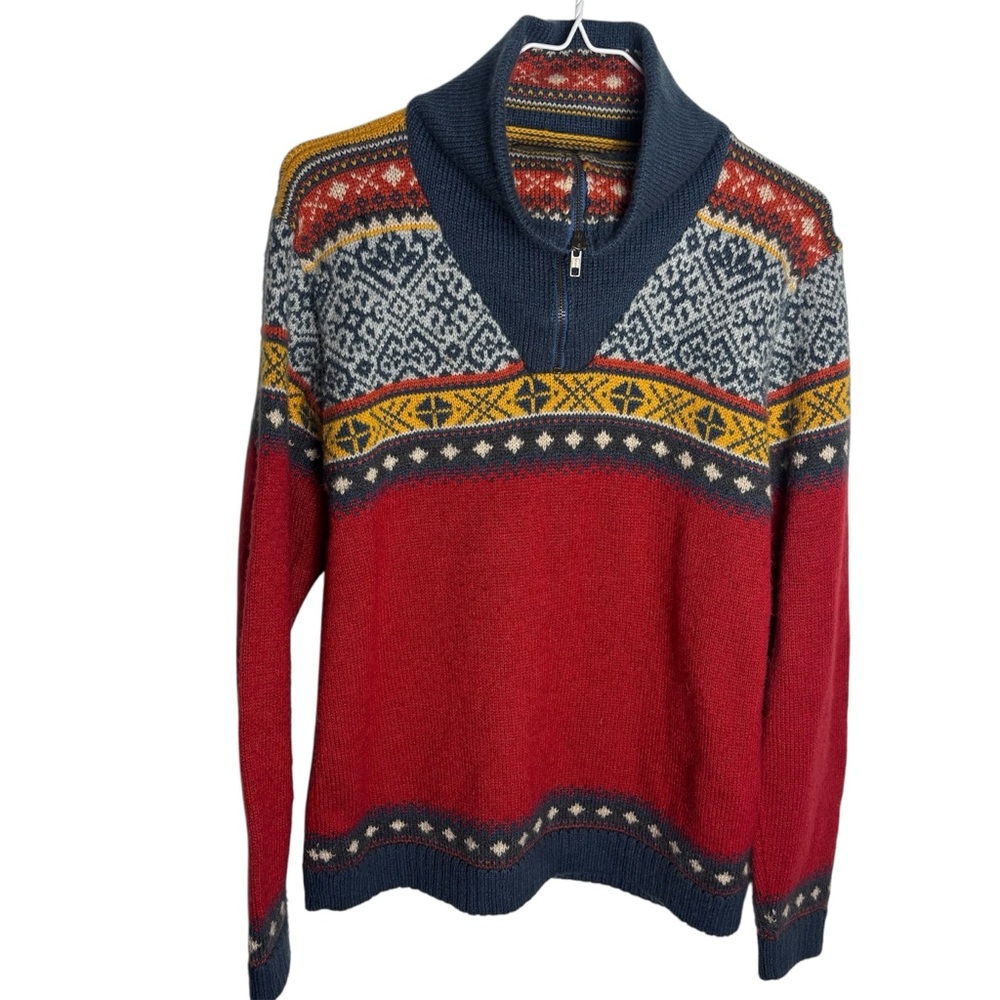 Artesania fair isle unisex primary colors Alpaca wool zip front sweater